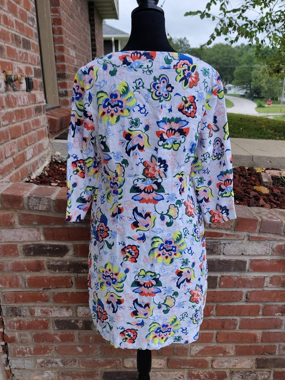 Boden 100% Linen 3/4 Sleeves V Neck Floral Mini Dress Size 10L Beachy Bohemian - Picture 8 of 16